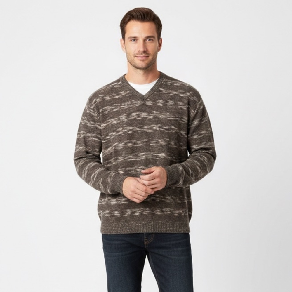 Zegna Lightweight Wool Blend V-Neck in an Earthy Multi-Tonal Knit - Size 50/M